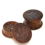 Rosewood Grinder Stone Inlay Cannabis Leaf 55mm