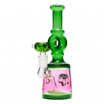 Glass Bong With Push Out Bowl 17cm Green Pink (Breit)