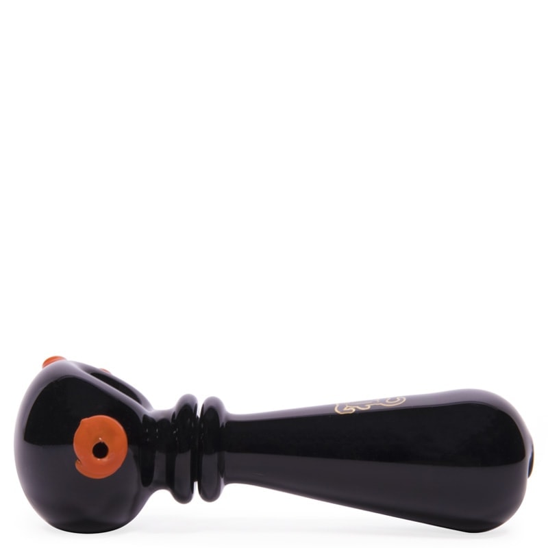 Glass Pipe Black With Kickhole And Studs 13cm (Black Leaf)