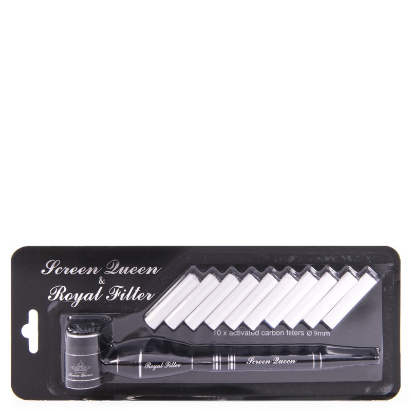 Screen Queen Pipe with Royal Filter (Black Leaf) Black