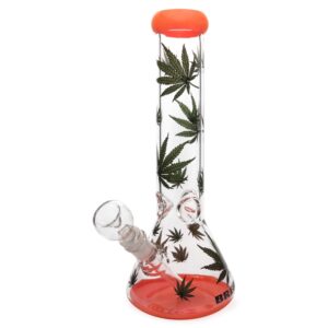 Glass Icebong Flask 30cm Leafs borosilicate bong with ice notches.