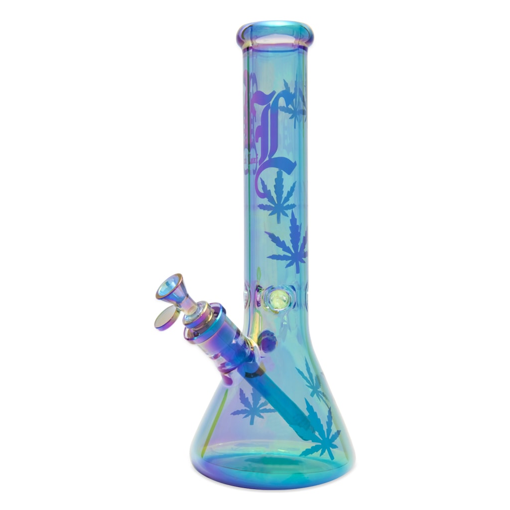 Purple Magic Beaker Ice Bong Rainbow 35cm (Black Leaf)