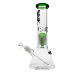 Glass Beaker Ice Bong With 8-Arm Tree Perco 29cm Green bong with tree percolator and ice catcher.