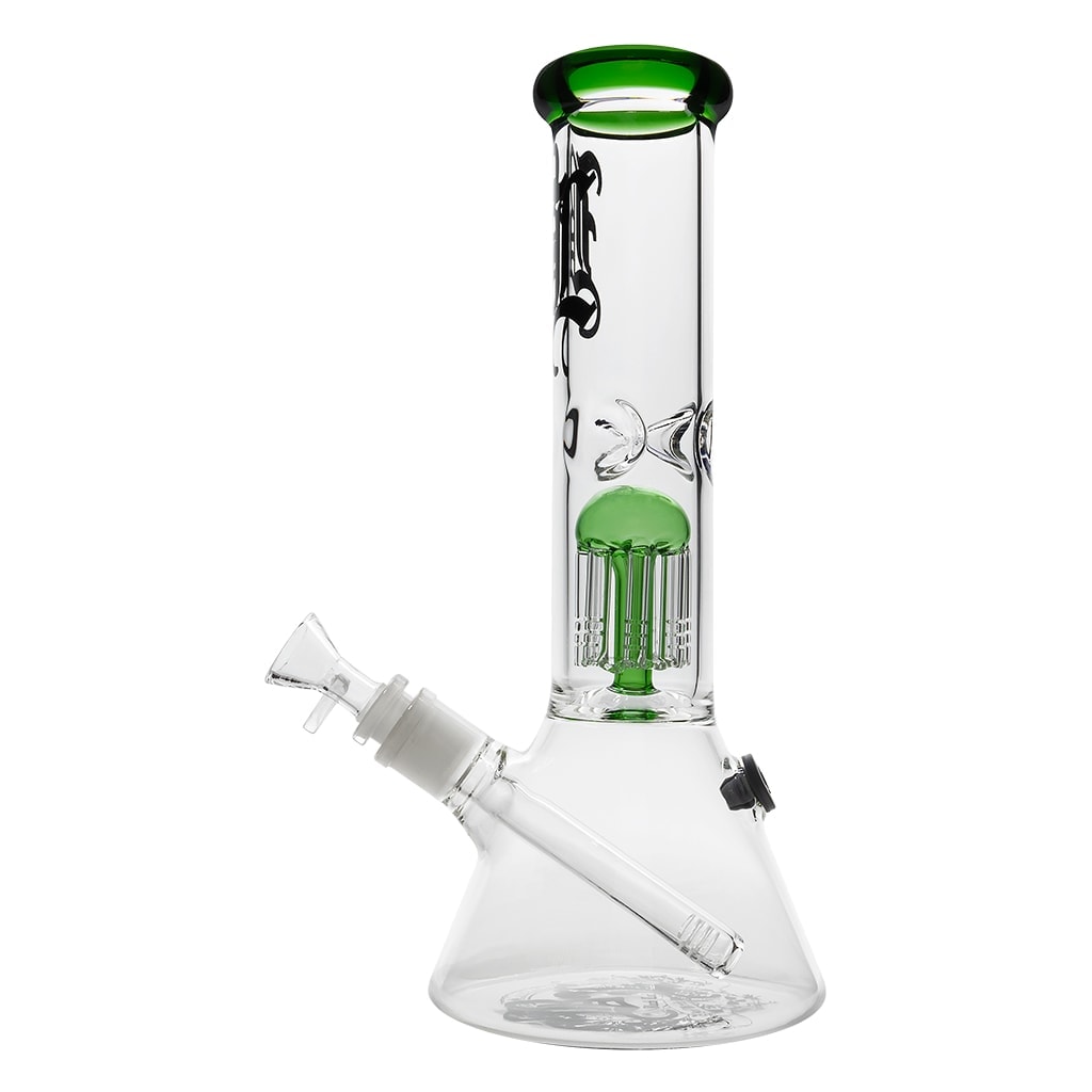 Glass Beaker Ice Bong With 8-Arm Tree Perco 29cm (Black Leaf)