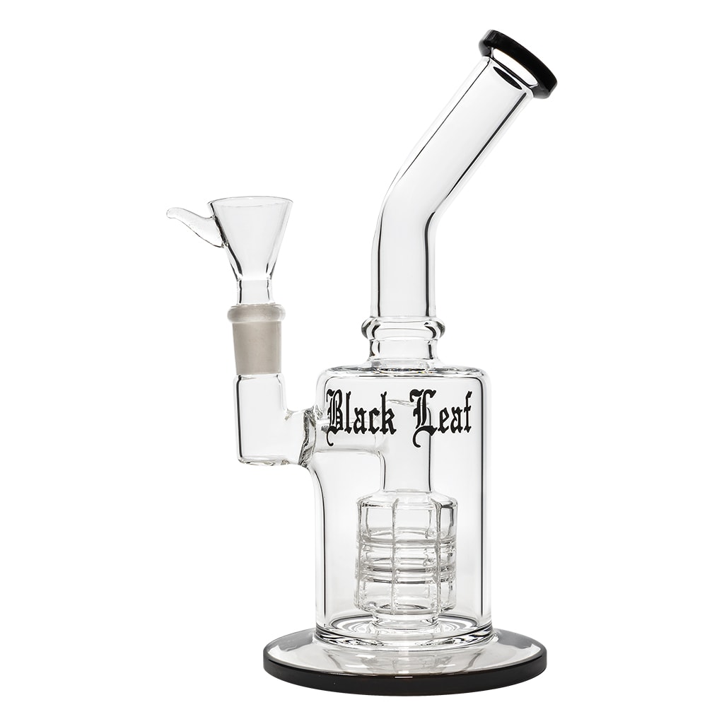 Glass Bubbler Bong With Drum Percolator SG14 32cm Black (Black Leaf)