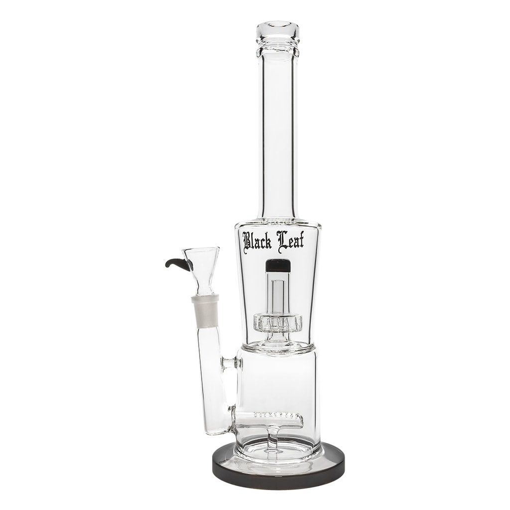 Glass Bong Drum Percolator with Inline Slit SG 14 32cm Black (Black Leaf)