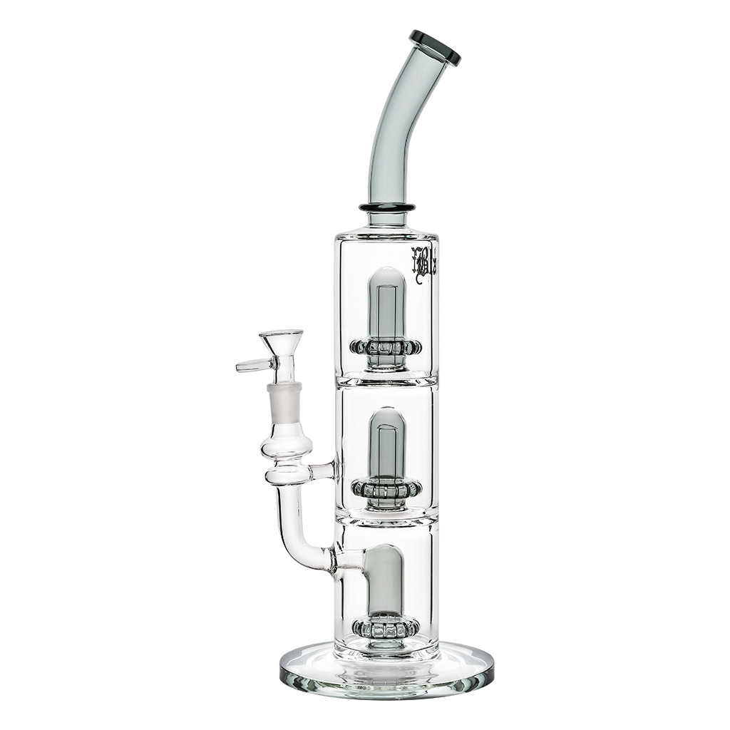 Glass Bong 3 X Ufo Percolator 37cm Gray (Black Leaf)