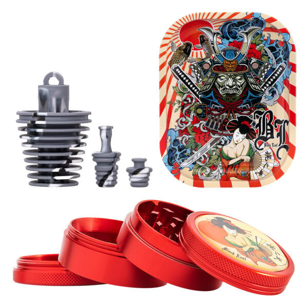 Cylinder Bong Ronin And Geisha with Accessoires 40,5cm (Black Leaf)