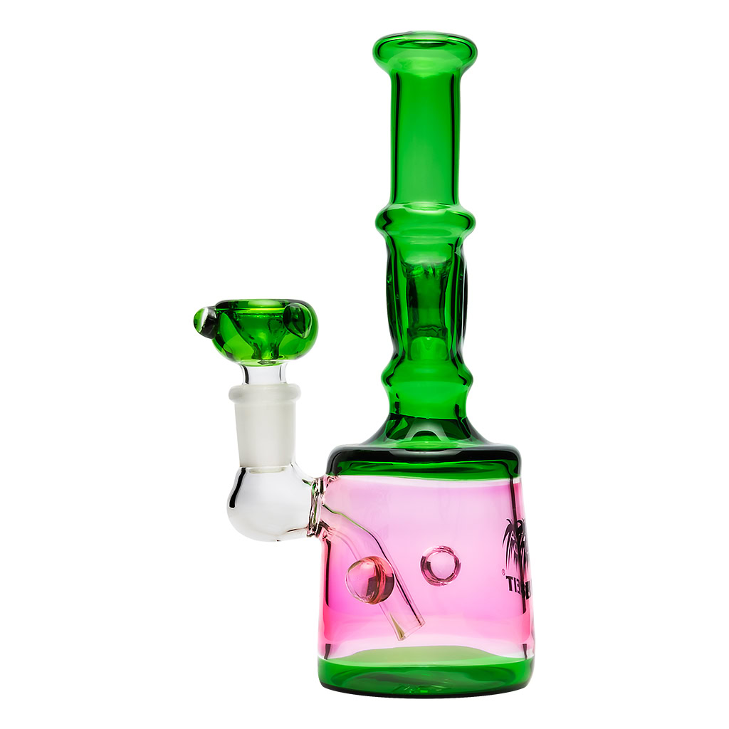Glass Bong With Push Out Bowl 17cm Green Pink (Breit)