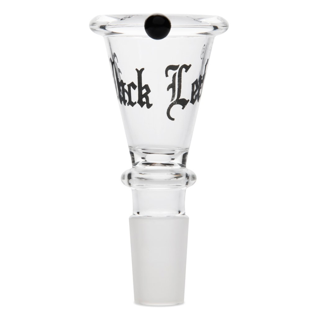 Black Leaf conical glass bong bowl made from borosilicate glass with built-in roll-stop feature and SG14 joint fitting for secure placement