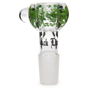 Black Leaf glass bong bowl, built-in roll-stop feature, made from thick borosilicate glass. SG19 male joint made from thick borosilicate glass