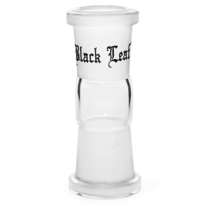 Clear borosilicate glass straight adapter with 18.8 mm female to female connection for joining bong bowls, bangers, or rigs.