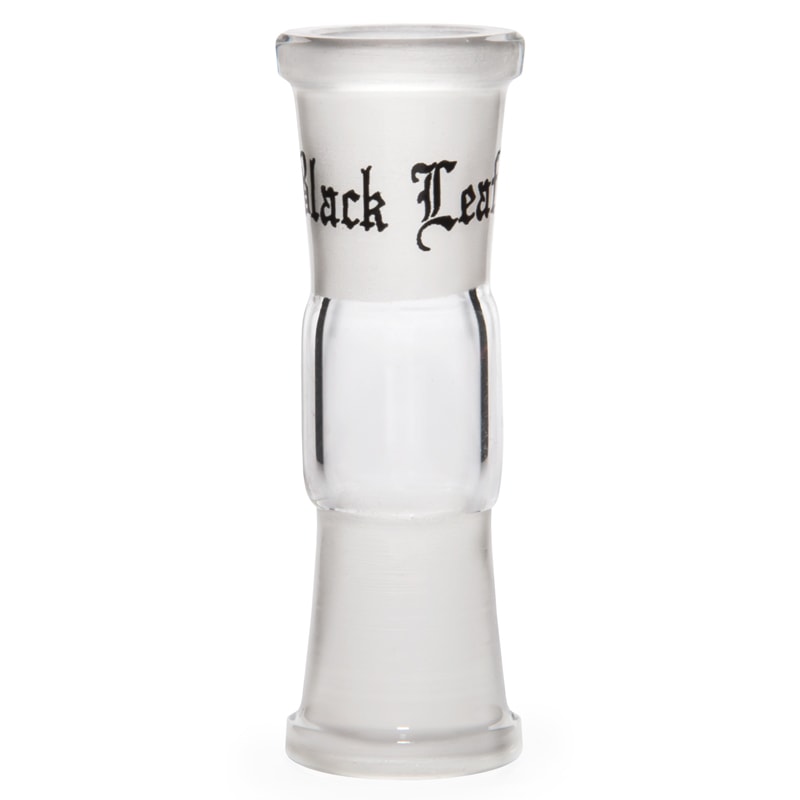 Clear borosilicate glass straight adapter with 14.5 mm female to female connection for compatibility with bowls, bangers, or rigs.