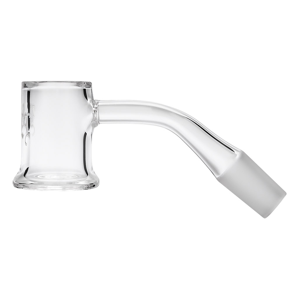 Clear quartz SG14 banger with 45 degree angle and wide double-layered bottom for dabbing concentrates.