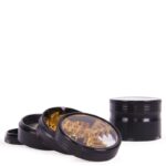 Aluminum Mill Window Grinder 4-Part 62mm Black/Gold large metal grinder with kief catcher.