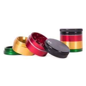 Aluminum Rasta Grinder 4-Part 39mm small cannabis kief catcher.