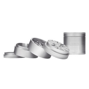 Aluminum Masher Grinder 4-Part 53mm dry herb grinder with kief catcher.
