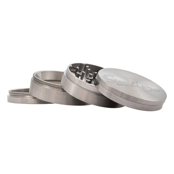 Stainless Steel Steely Dan Grinder 4-Part 49mm metal herb grinder with kief catcher.