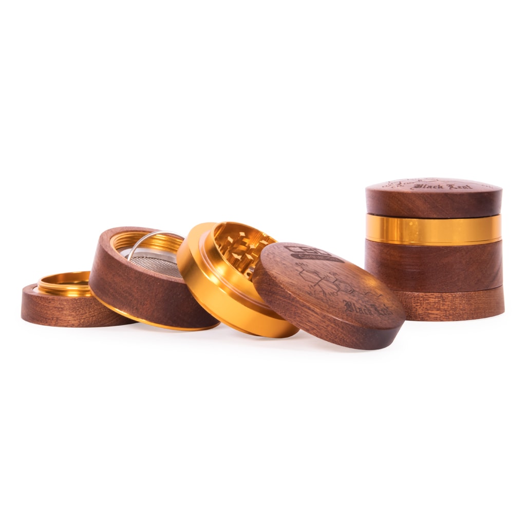 Wood Aluminum CBD Grinder 4-Part 60mm wooden grinder with kief catcher.