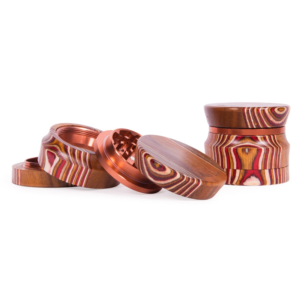 Wood Aluminum Grinder 4-Part 60mm Brown wooden kief catcher.