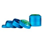 Aluminum Grinder Mandala 4-Part 50mm Blue dry herb kief catcher.