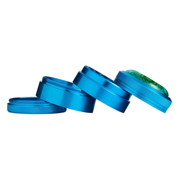 Aluminum Grinder Mandala 4-Part Ø 50mm Blue (Black Leaf)