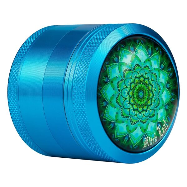 Aluminum Grinder Mandala 4-Part Ø 50mm Blue (Black Leaf)