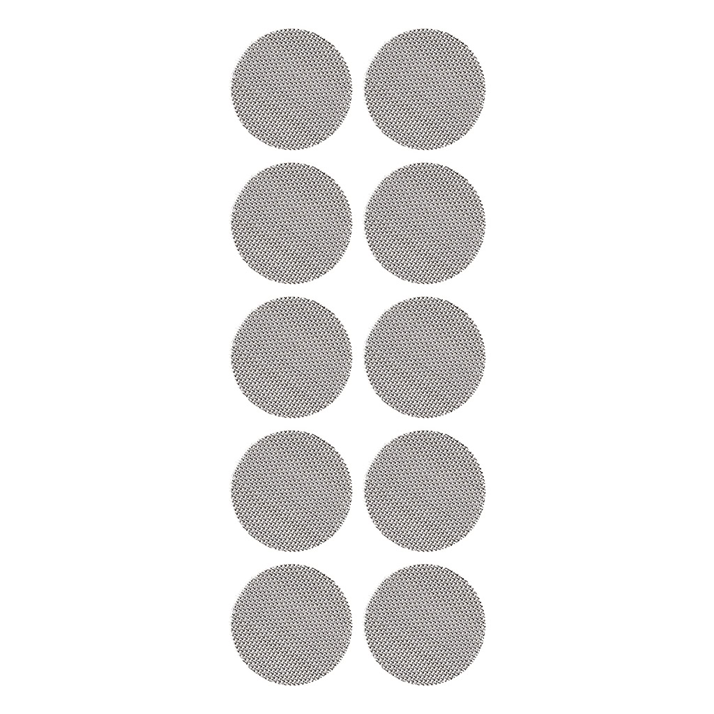 10 pack small round fine mesh stainless steel screens, 15 mm diameter, metal pipe and bong bowl filters with tightly woven mesh.