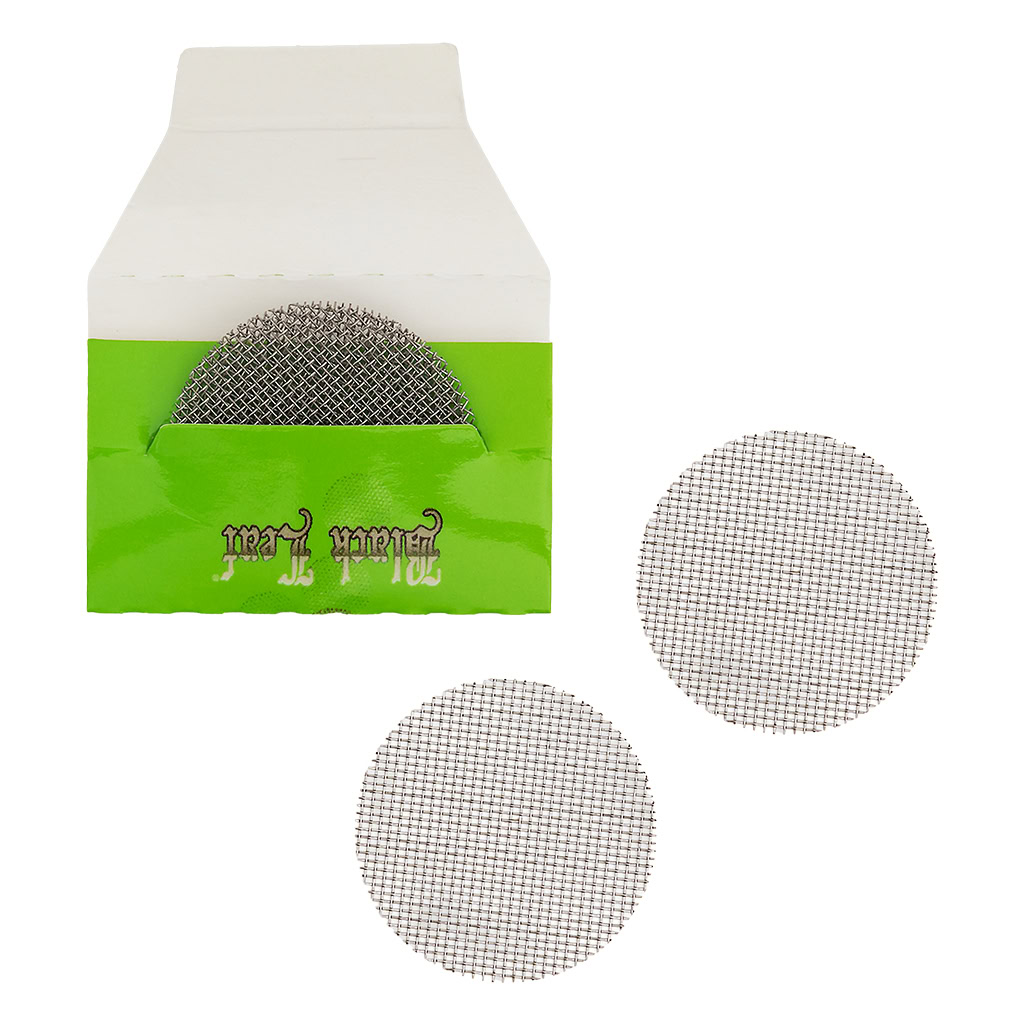 Large round stainless steel mesh screens, 25 mm diameter, metal filters for wide pipe and bong bowls to catch ash and debris.