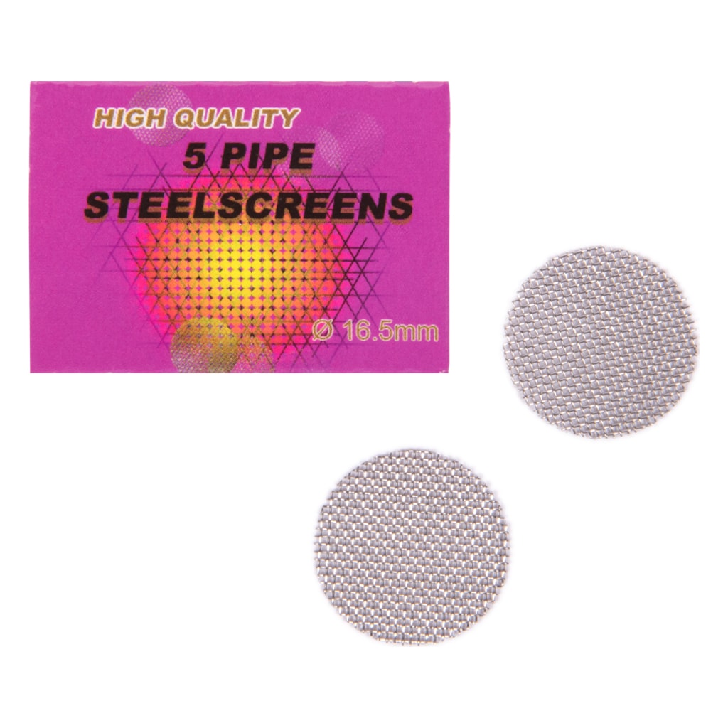 Small round stainless steel mesh screens, 16.5 mm diameter, metal pipe and bong bowl filters designed to catch ash and fine particles.