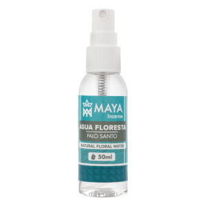 50ml bottle of Agua Floresta Palo Santo floral water spray, smelling of warm wood and floral notes, used for clearing energy and creating a peaceful atmosphere.