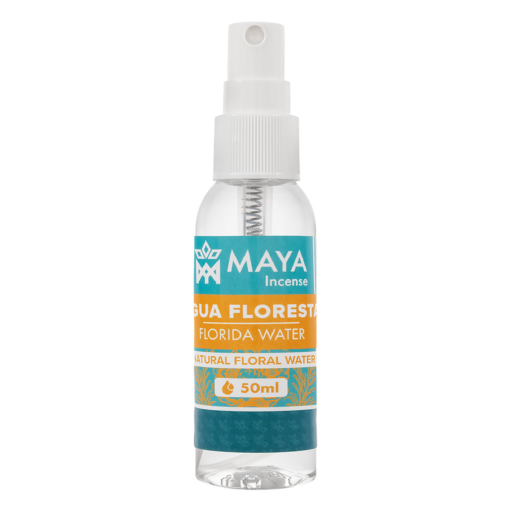 50ml spray bottle of Agua Floresta Florida Water used for aura cleansing and meditation rituals.