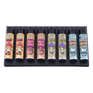 Fire Board 8 lighters clipper lighter set on a lighter display tray.