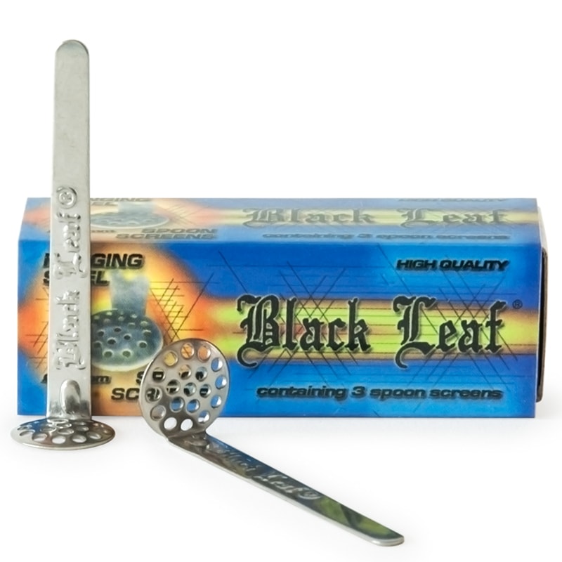 Small 12 mm stainless steel spoon-shaped screens with thin flexible metal handles, designed for deep bong and pipe bowls.