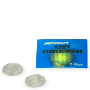 Round stainless steel mesh screens, 15 mm diameter, pipe and bong bowl filters designed to catch ash and fine particles.